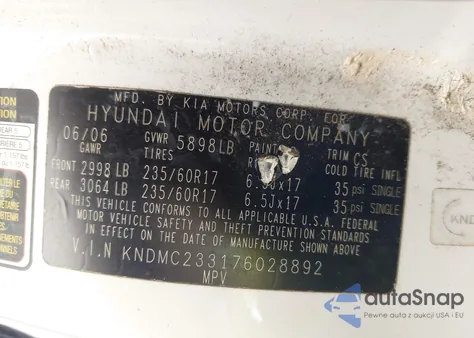 2007 Hyundai Entourage Gls/Limited/Se из США, поврежденный, VIN KNDMC233176028892